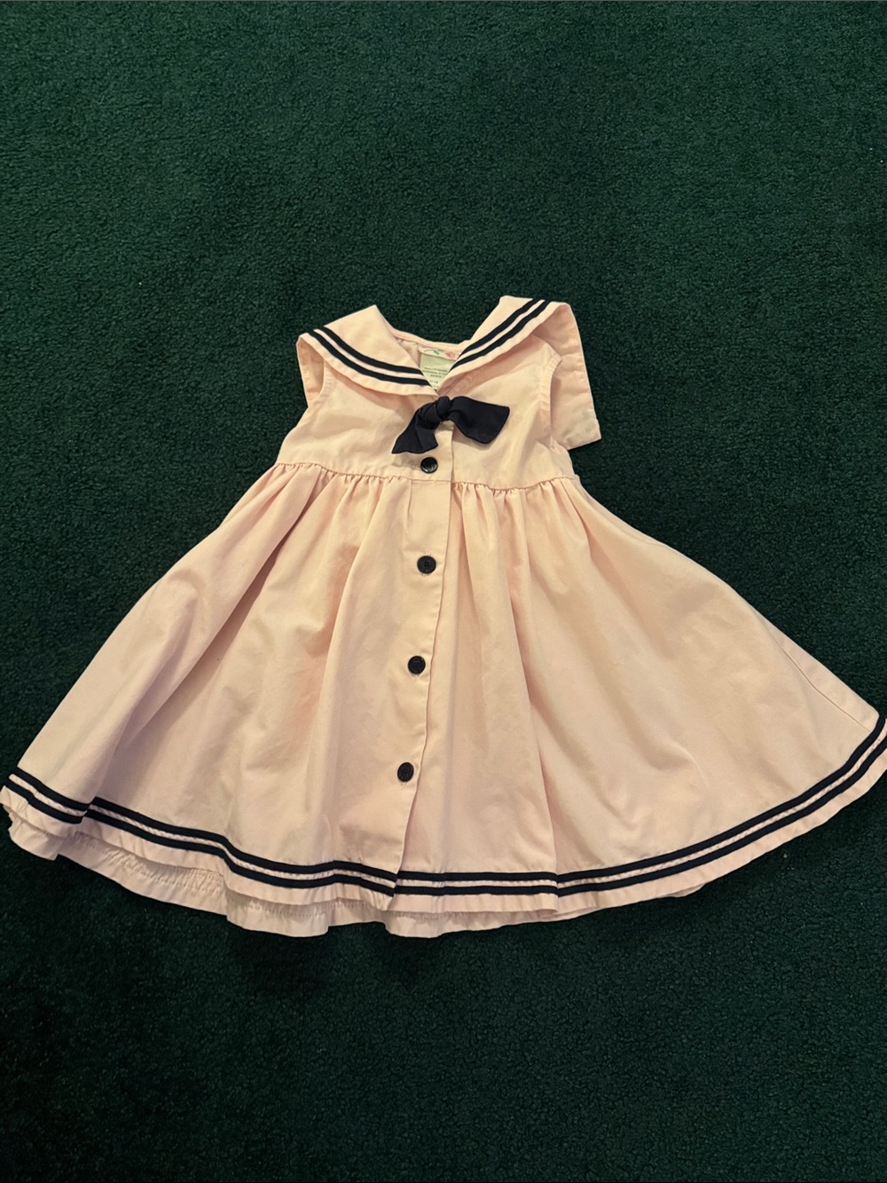 Pink Sailor-Style Girls' Dress with Navy Trim